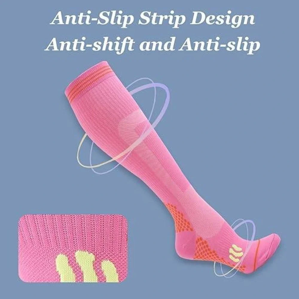 3 Pairs Speum Womens US 7-9 Compression High Non-slip Socks Navy, White, Pink